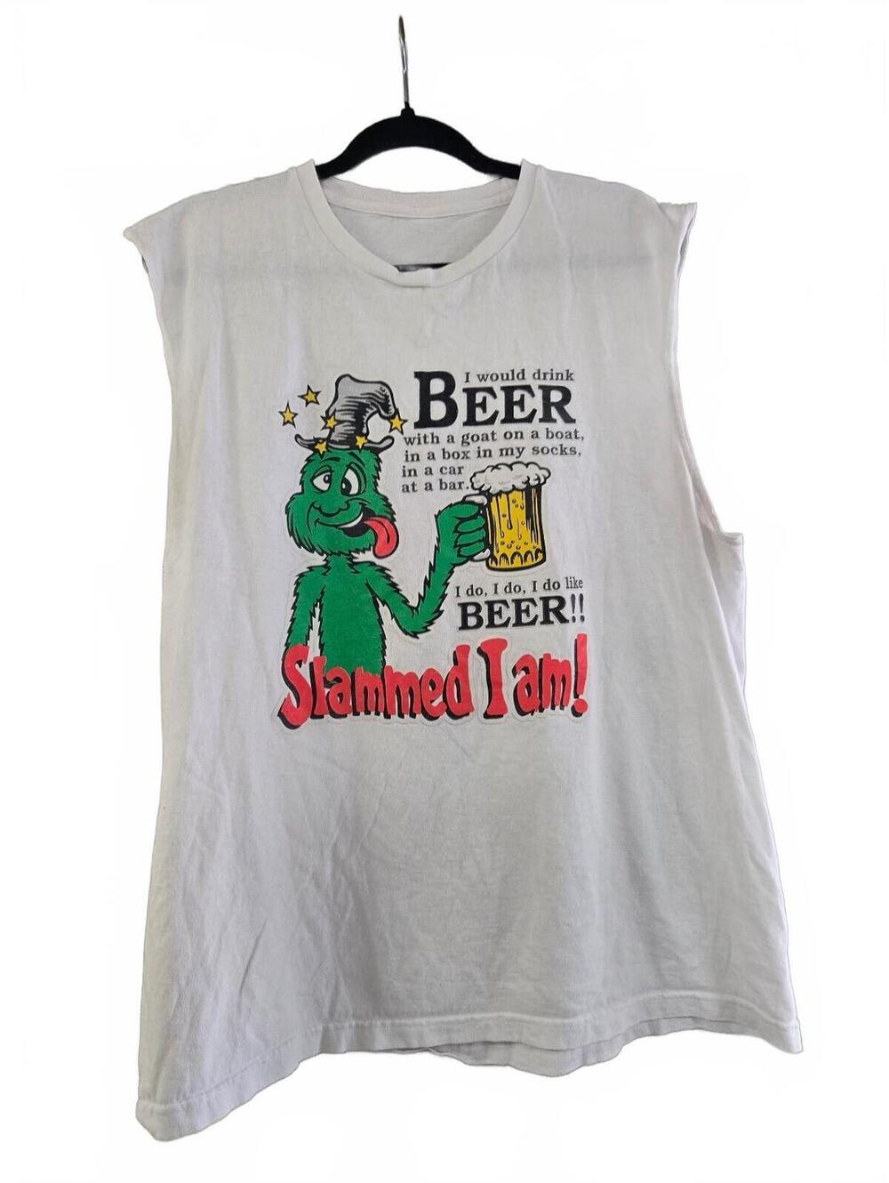 White Sleeveless Graphic T-Shirt Beer Slammed I Am!
